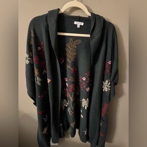 Johnny Was Embroidered Hooded Poncho Sweater O/S Boho Floral Knit